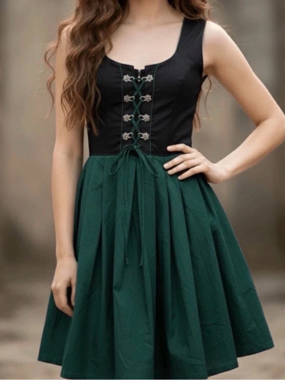 Edelnice Trachtenmode Dirndl Bavarian Dress Black Green Lace Up Oktoberfest 36